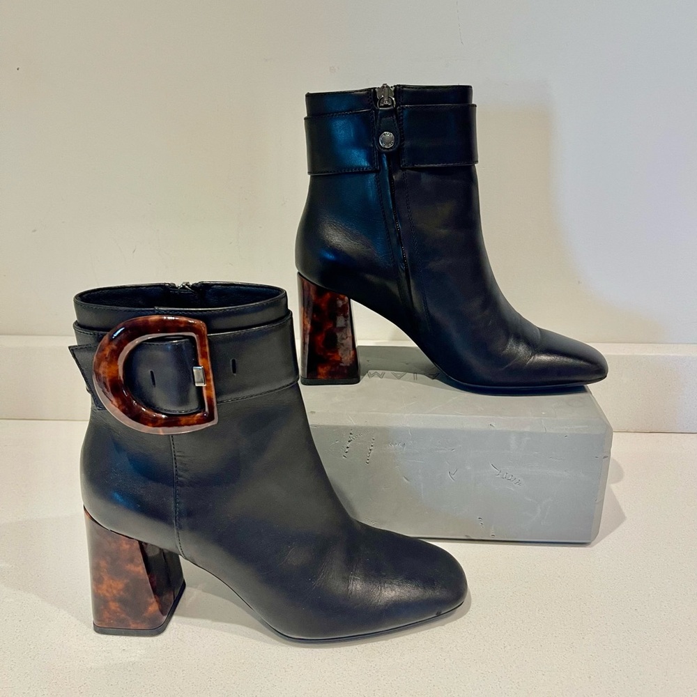 $275 Geox Respira Black Leather Tortoise Italian Heel Boots booties sz 36 EU